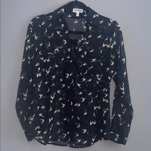 Express Black and White Bird Pattern Blouse